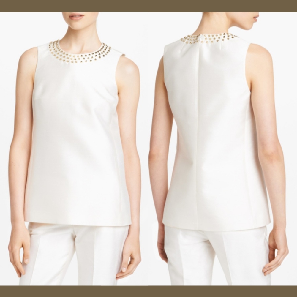 NWT $1,395 Michael Kors‎ [SIZE 10 ] Studded Silk & Wool Top in Off White #2382